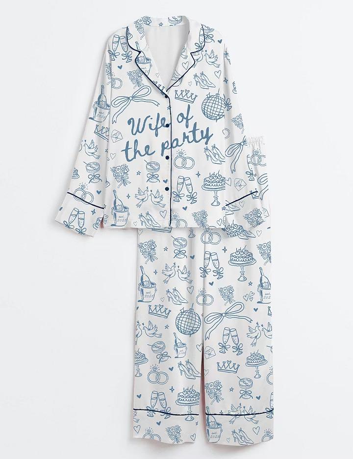 Wife Of The Party Pajamas, Bachelorette Short Sleeve Satin Pjs, Cute Bridal Wedding Party Sleepwear, Silky Bride Loungewear Gift Her