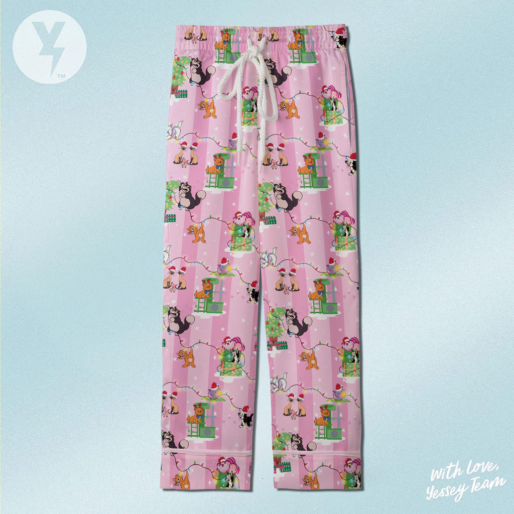 Disney Cats Christmas Satin Pajamas Set, Disney Xmas Sleepwear, The Aristocats Marie, Figaro, Oliver, Lucifer, Disney Family Matching Outfit