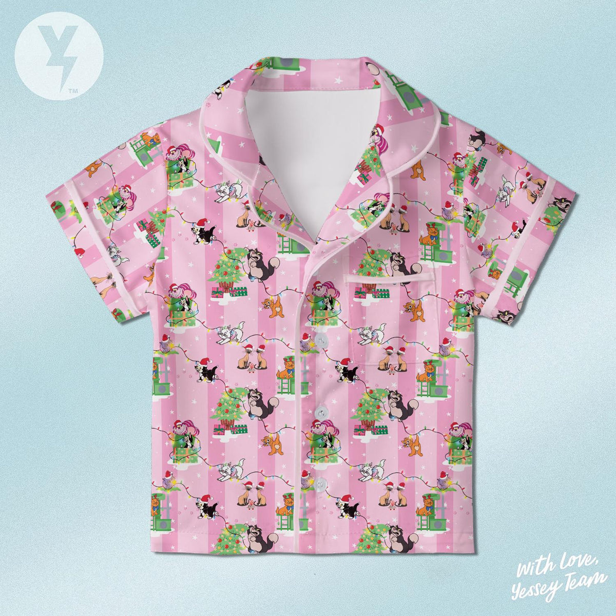 Disney Cats Christmas Satin Pajamas Set, Disney Xmas Sleepwear, The Aristocats Marie, Figaro, Oliver, Lucifer, Disney Family Matching Outfit