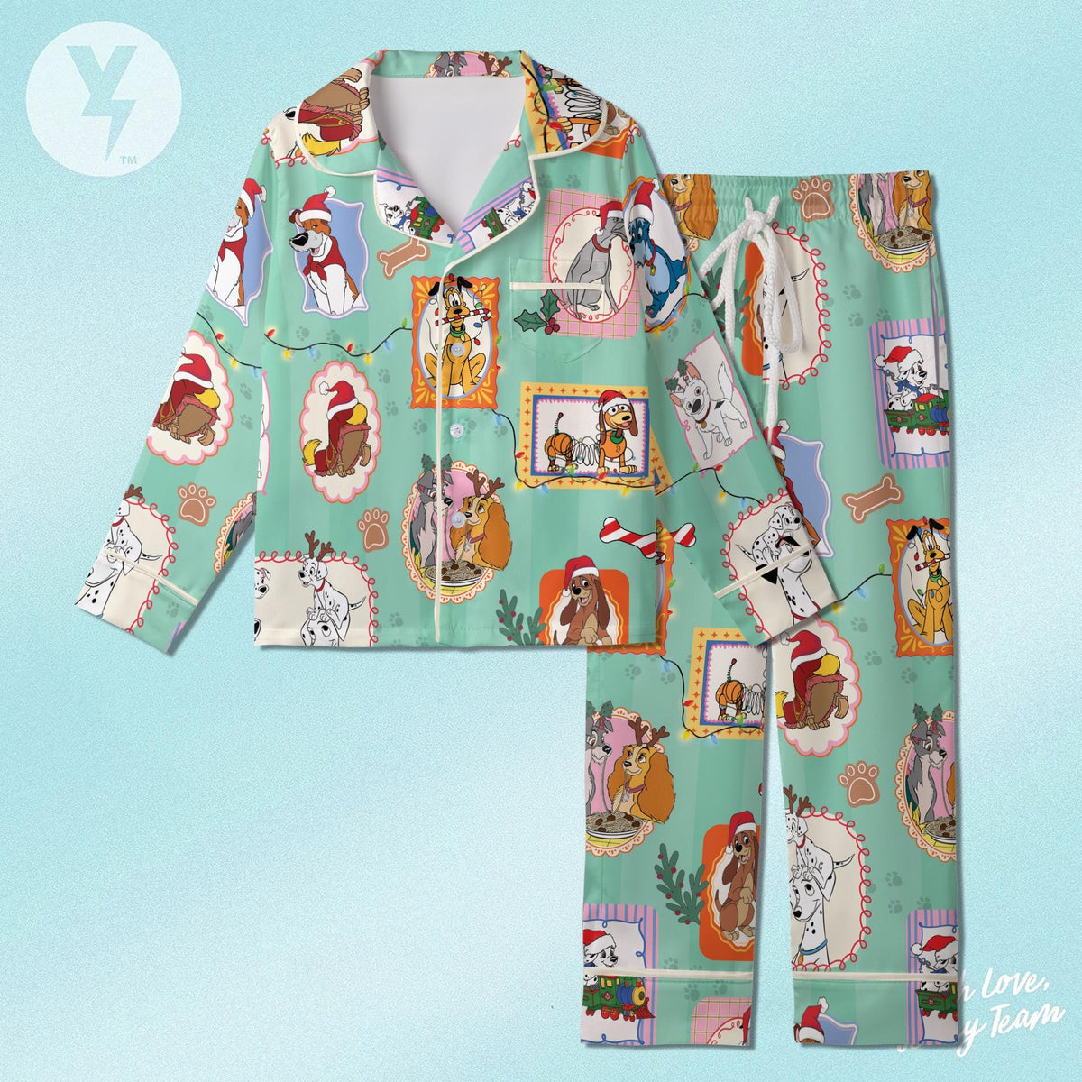 Disney Dogs Christmas Satin Pajamas Set, Disney Xmas Sleepwear, Pluto Slinky dog Lady and the Tramp, Disney Family Matching Pajamas