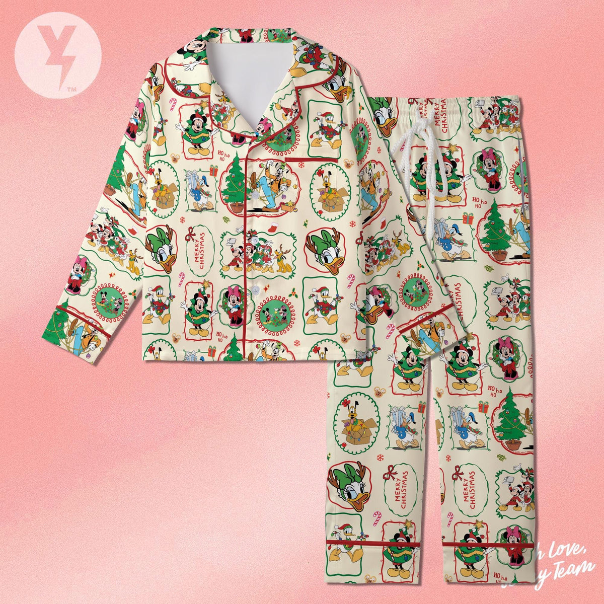 Mickey and Friends Christmas Party Short Pajamas, Mickey's Very Merry Christmas Satin Pajamas, Xmas Retro Disney Mickey and Friends