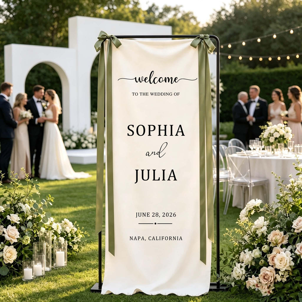 Personalized Linen Wedding Welcome Sign, Custom Fabric Banner, Bridal Showers & Special Events, Anniversary Banner, Boho Wedding Decor