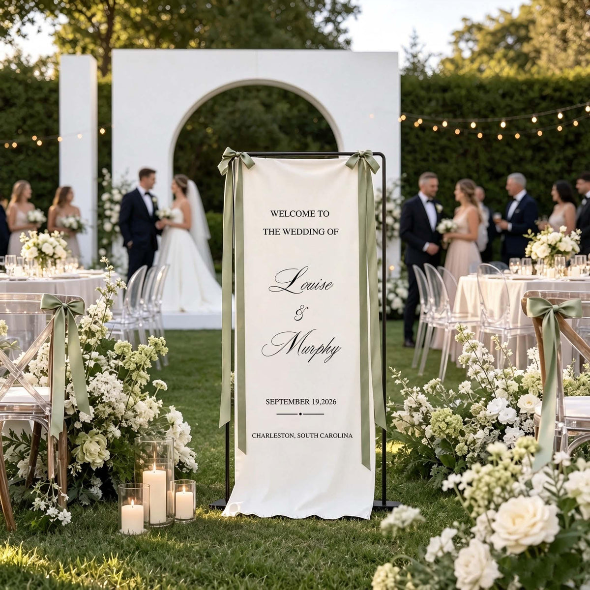 Personalized Linen Wedding Welcome Sign, Custom Fabric Banner, Bridal Showers & Special Events, Anniversary Banner, Boho Wedding Decor