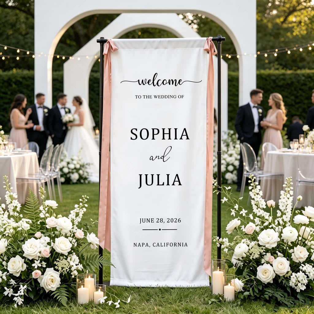 Personalized Linen Wedding Welcome Sign, Custom Fabric Banner, Bridal Showers & Special Events, Anniversary Banner, Boho Wedding Decor