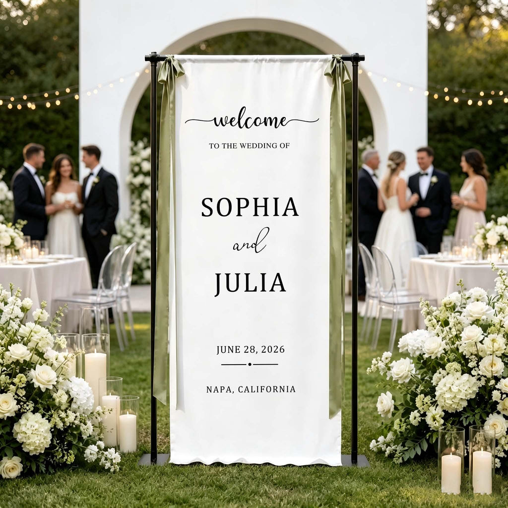 Personalized Linen Wedding Welcome Sign, Custom Fabric Banner, Bridal Showers & Special Events, Anniversary Banner, Boho Wedding Decor