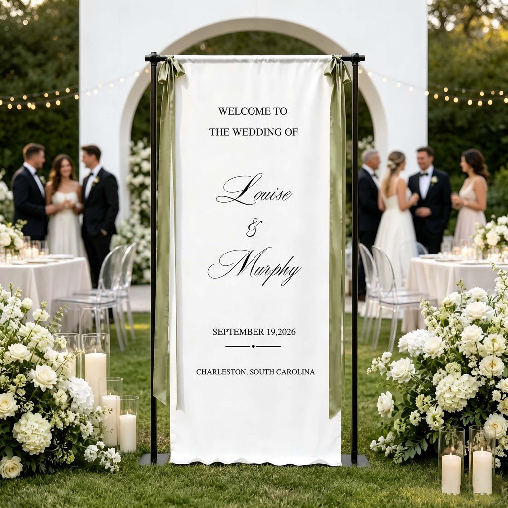 Personalized Linen Wedding Welcome Sign, Custom Fabric Banner, Bridal Showers & Special Events, Anniversary Banner, Boho Wedding Decor