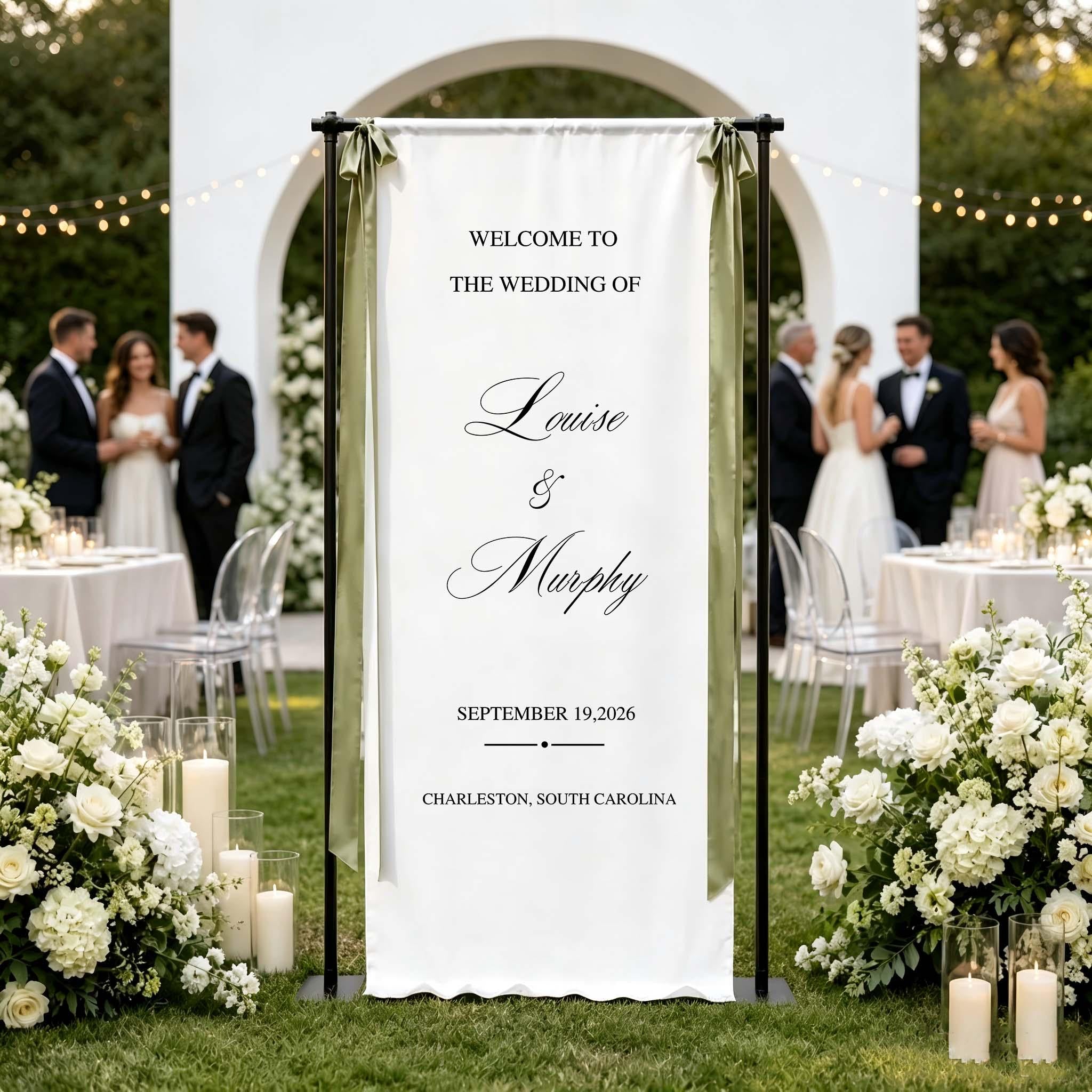 Personalized Linen Wedding Welcome Sign, Custom Fabric Banner, Bridal Showers & Special Events, Anniversary Banner, Boho Wedding Decor