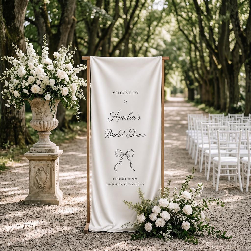 Personalized Silk Satin Wedding Welcome Sign – Romantic Fabric Banner