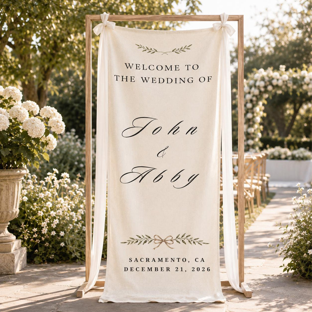 Custom Wedding Welcome Sign, Personalized Cotton Linen Banner, Fabric Wedding Sign, Wedding Ceremony Entrance Reception Decor