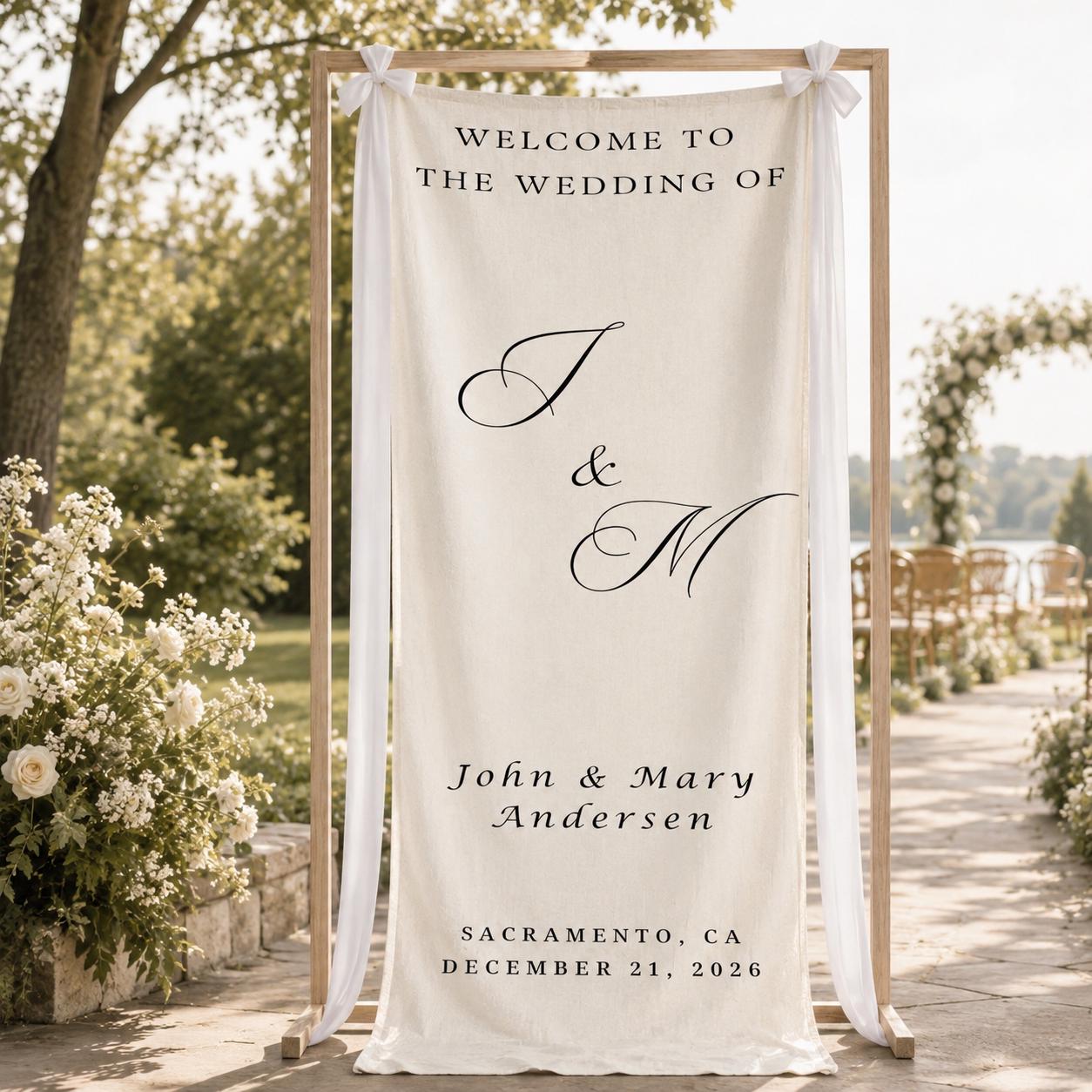 Custom Wedding Welcome Sign, Personalized Cotton Linen Banner, Fabric Wedding Sign, Wedding Ceremony Entrance Reception Decor