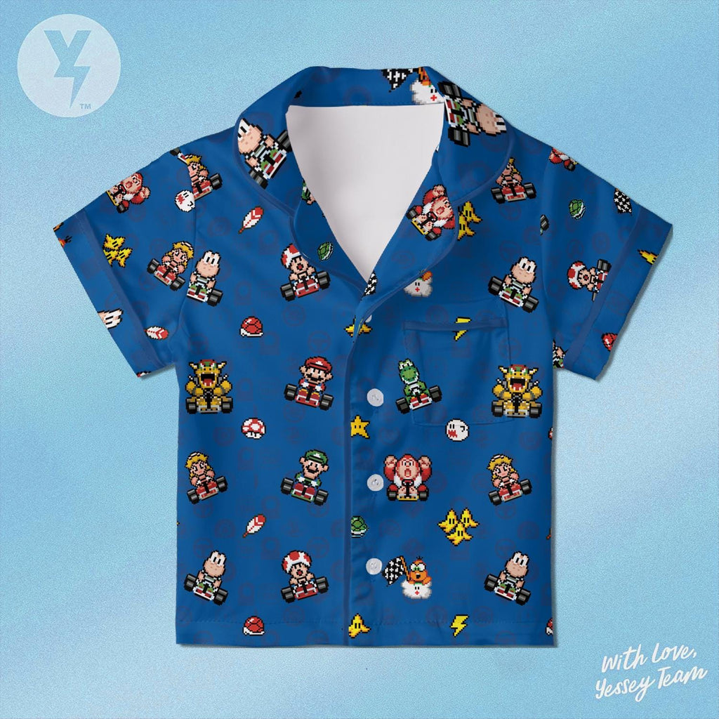 Mario Kart Pixel Art Pajamas Satin, Nintendo Super Mario Sleepwear, Super Mario Family Matching Outfit, Kids Birthday Gift