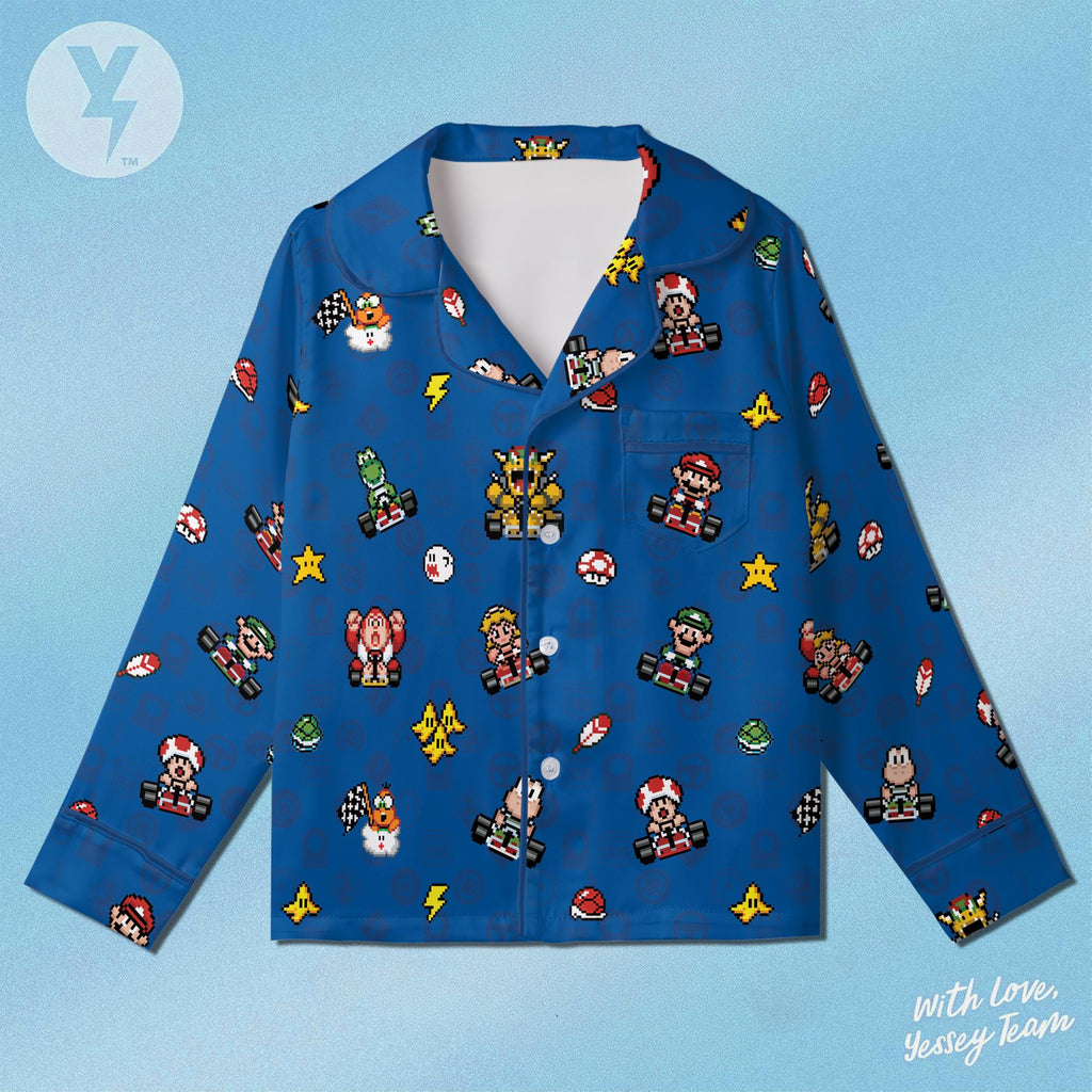Mario Kart Pixel Art Pajamas Satin, Nintendo Super Mario Sleepwear, Super Mario Family Matching Outfit, Kids Birthday Gift