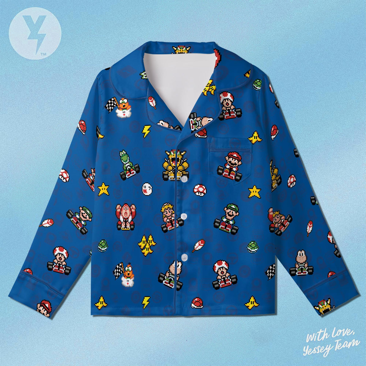 Mario Kart Pixel Art Pajamas Satin, Nintendo Super Mario Sleepwear, Super Mario Family Matching Outfit, Kids Birthday Gift