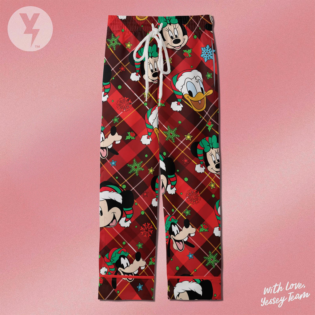 Mickey And Friends Christmas Pajamas Satin, Mickey's Very Merry Christmas Party, Disney Character Sleepwear, Family Matching Pajamas