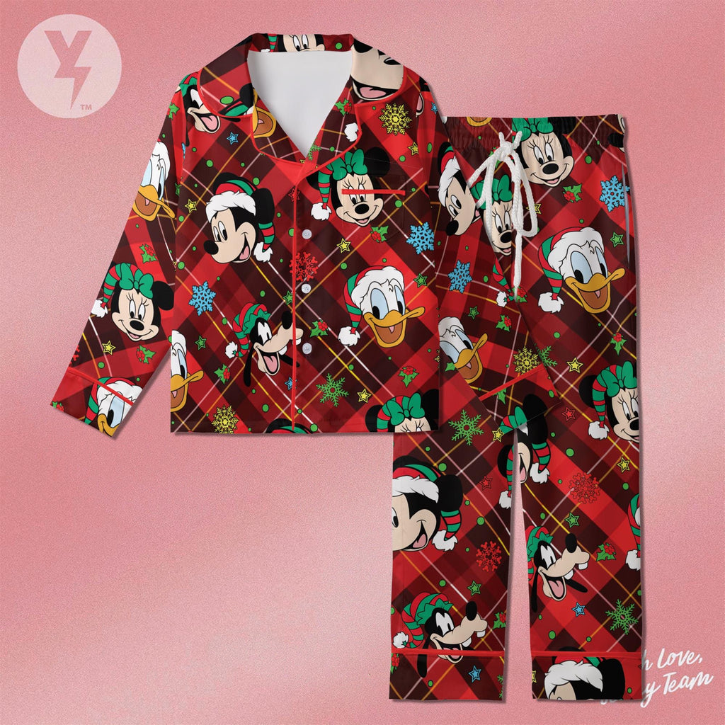 Mickey And Friends Christmas Pajamas Satin, Mickey's Very Merry Christmas Party, Disney Character Sleepwear, Family Matching Pajamas
