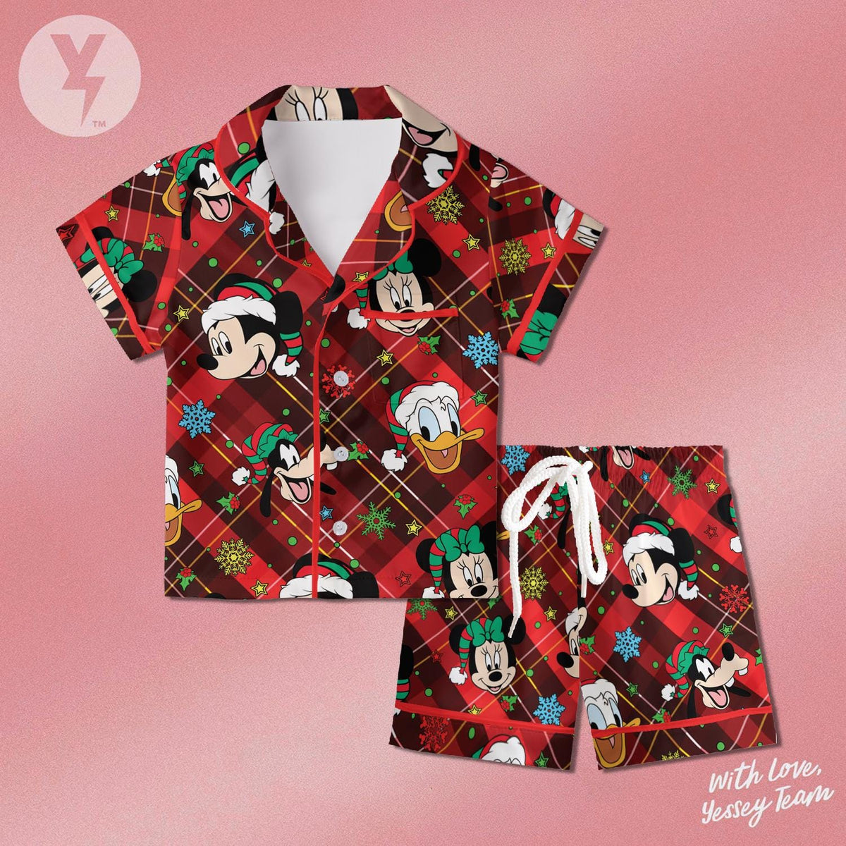 Mickey And Friends Christmas Pajamas Satin, Mickey's Very Merry Christmas Party, Disney Character Sleepwear, Family Matching Pajamas