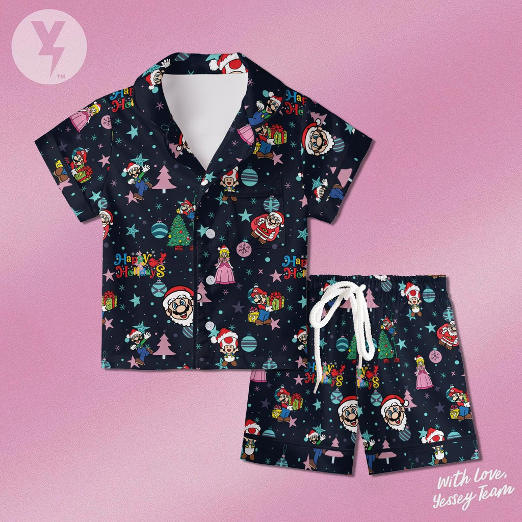 Super Mario Christmas Pajamas Satin, Nintendo Sleepwear, Family Matching Outfit, Kids Birthday Gift, Cute Loungewear Gift For Her