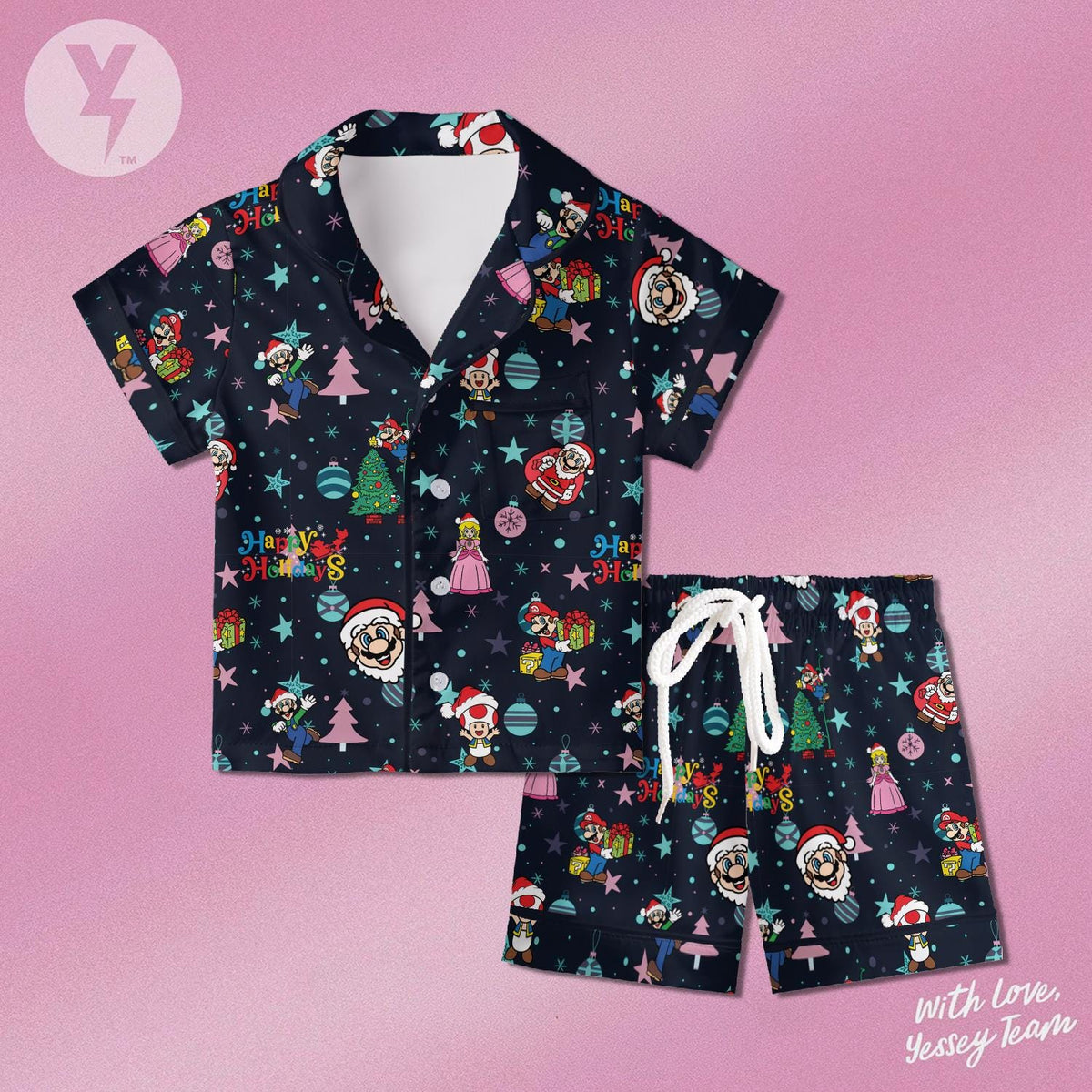 Super Mario Christmas Pajamas Satin, Nintendo Sleepwear, Family Matching Outfit, Kids Birthday Gift, Cute Loungewear Gift For Her