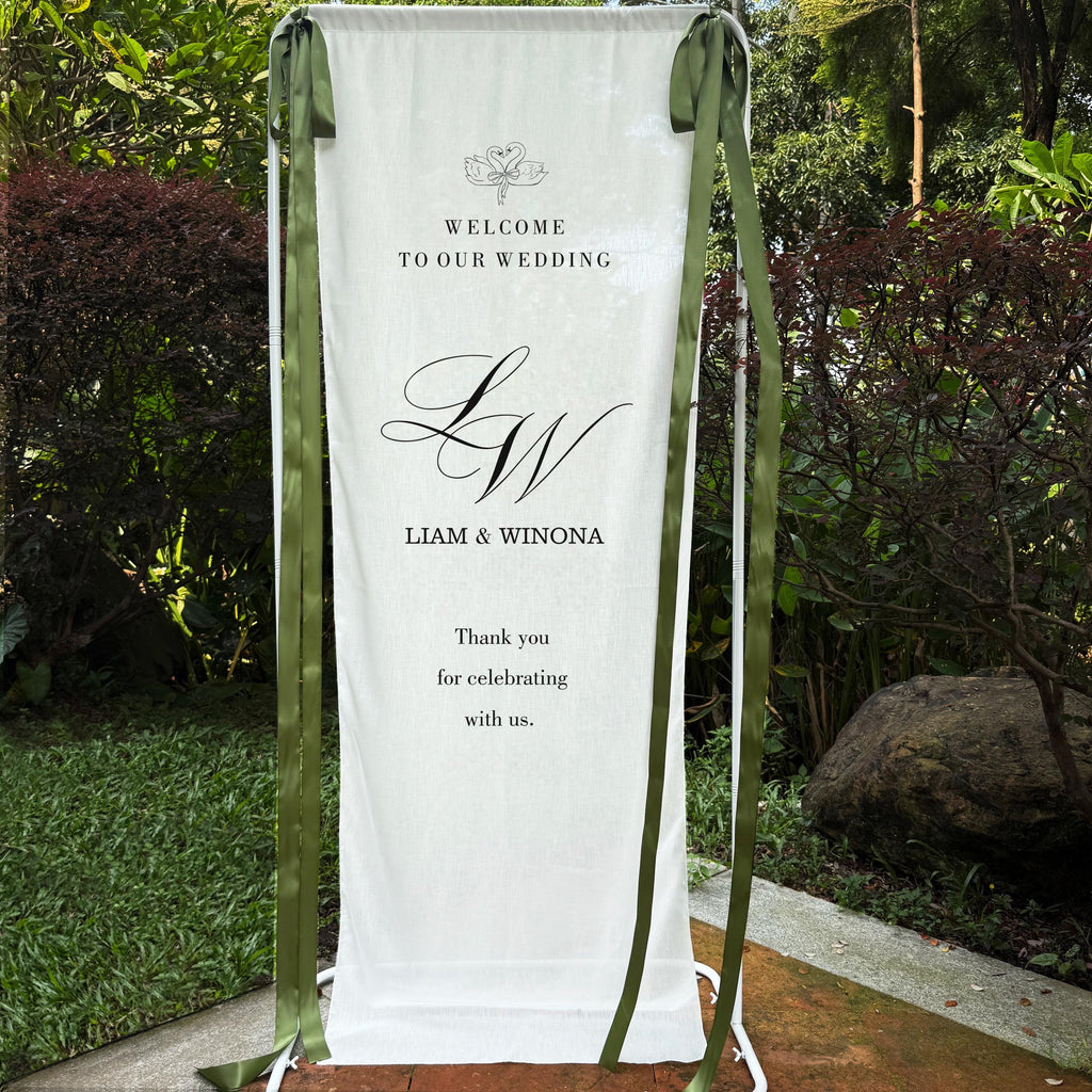Fabric Wedding Welcome Sign: Linen Custom Wedding ceremony, Fabric Ceremony Reception Signage Banner, Boho Wedding Welcome Sign Ceremony