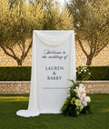 Custom Linen Wedding Welcome Sign, Sage Green Satin Ribbons, Handmade Fabric Banner