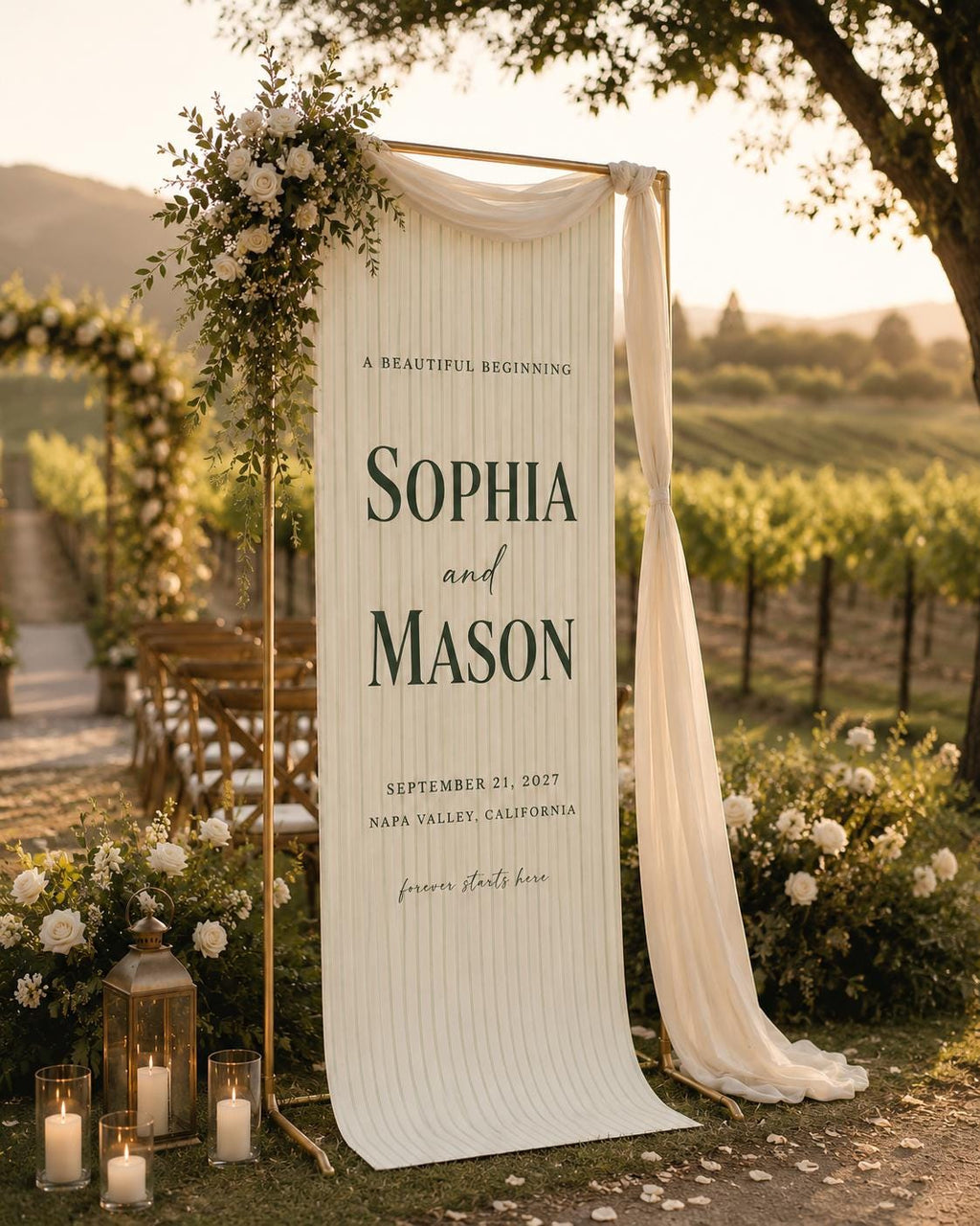 Personalized Wedding Welcome Banner, Custom Couple Name Sign, Fabric Ceremony Backdrop, Wedding Entrance Decor, Reception Welcome Sign