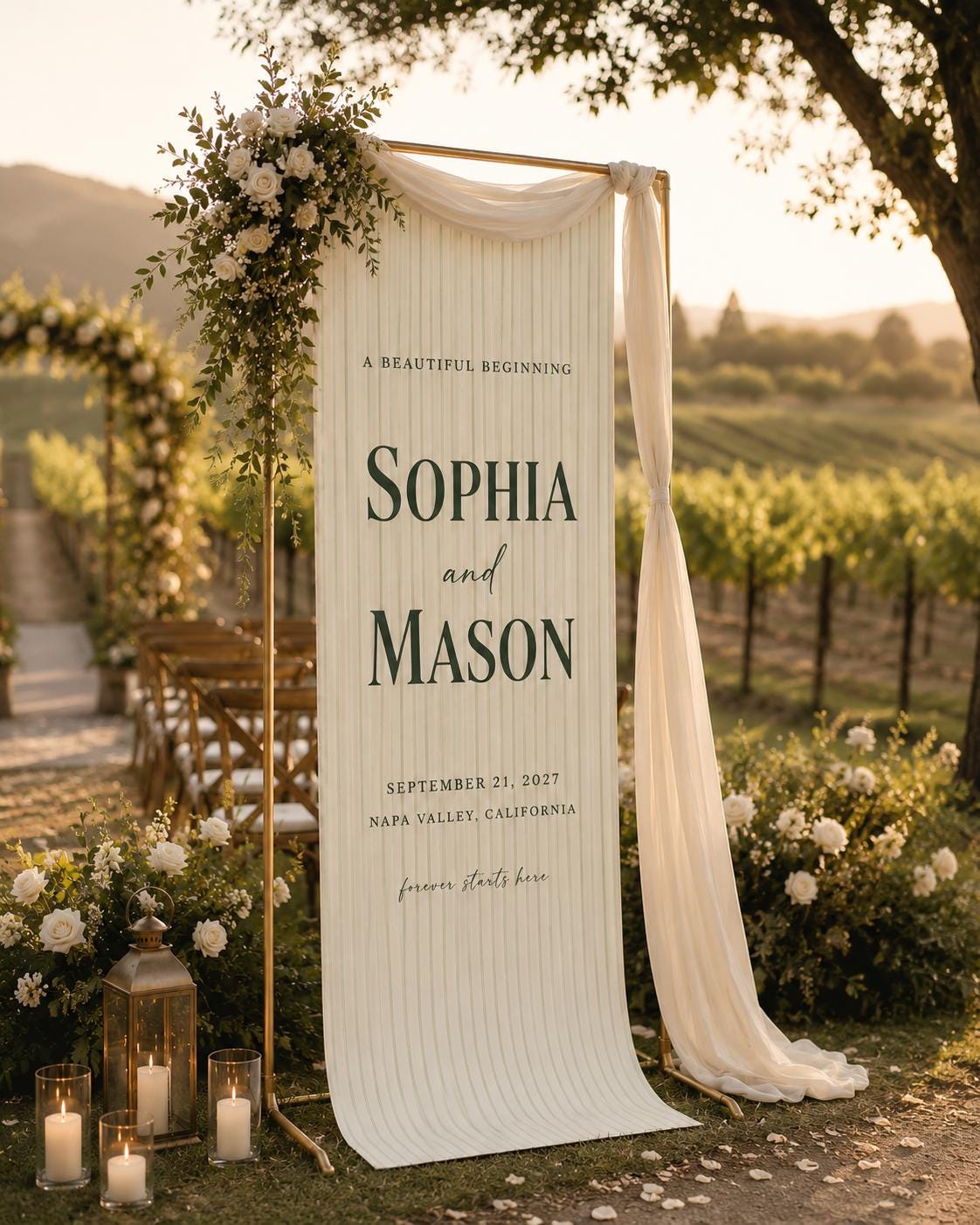 Personalized Wedding Welcome Banner, Custom Couple Name Sign, Fabric Ceremony Backdrop, Wedding Entrance Decor, Reception Welcome Sign