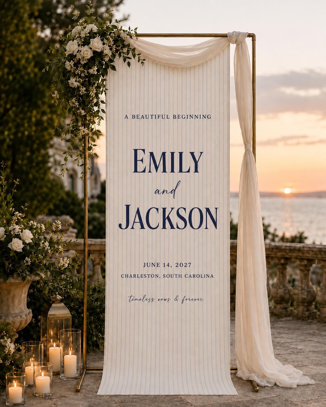 Personalized Wedding Welcome Banner, Custom Couple Name Sign, Fabric Ceremony Backdrop, Wedding Entrance Decor, Reception Welcome Sign