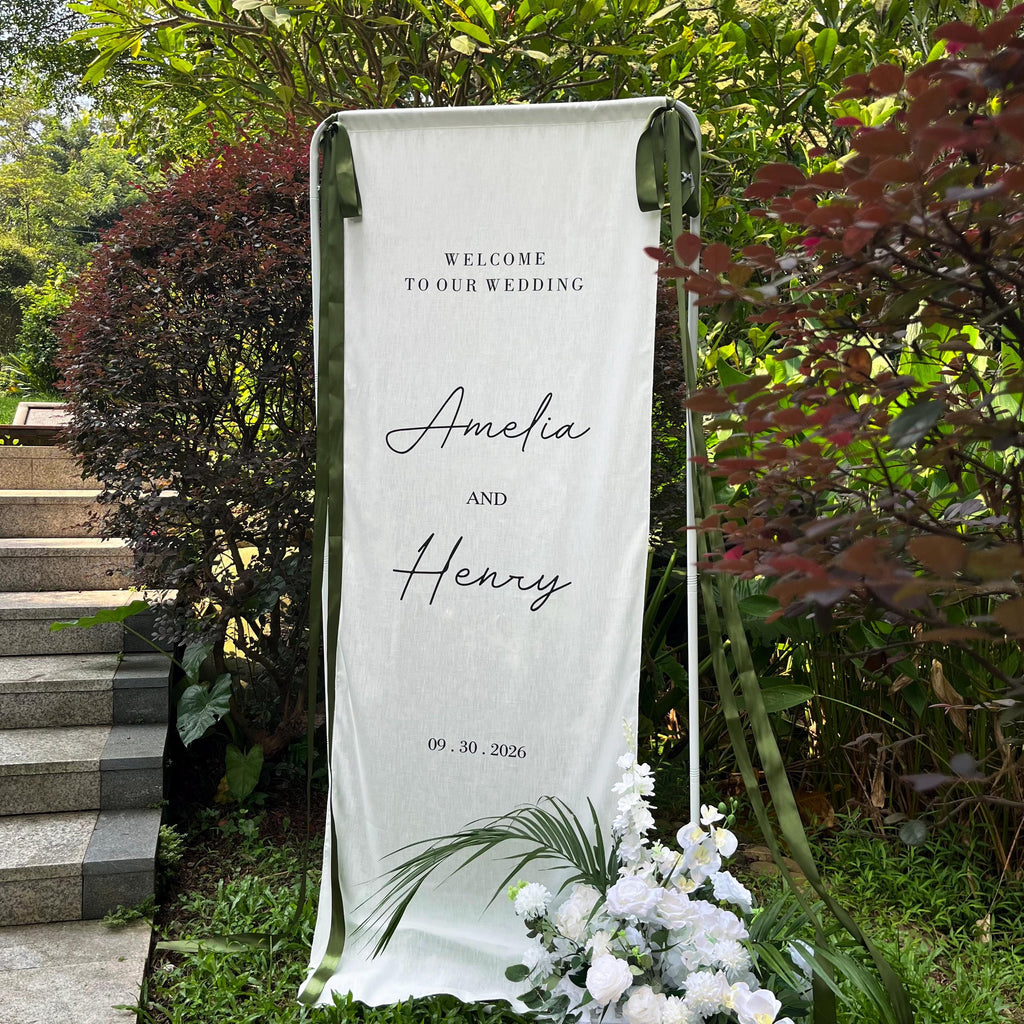 Fabric Wedding Welcome Sign: Linen Custom Wedding ceremony, Fabric Ceremony Reception Signage Banner, Boho Wedding Welcome Sign Ceremony