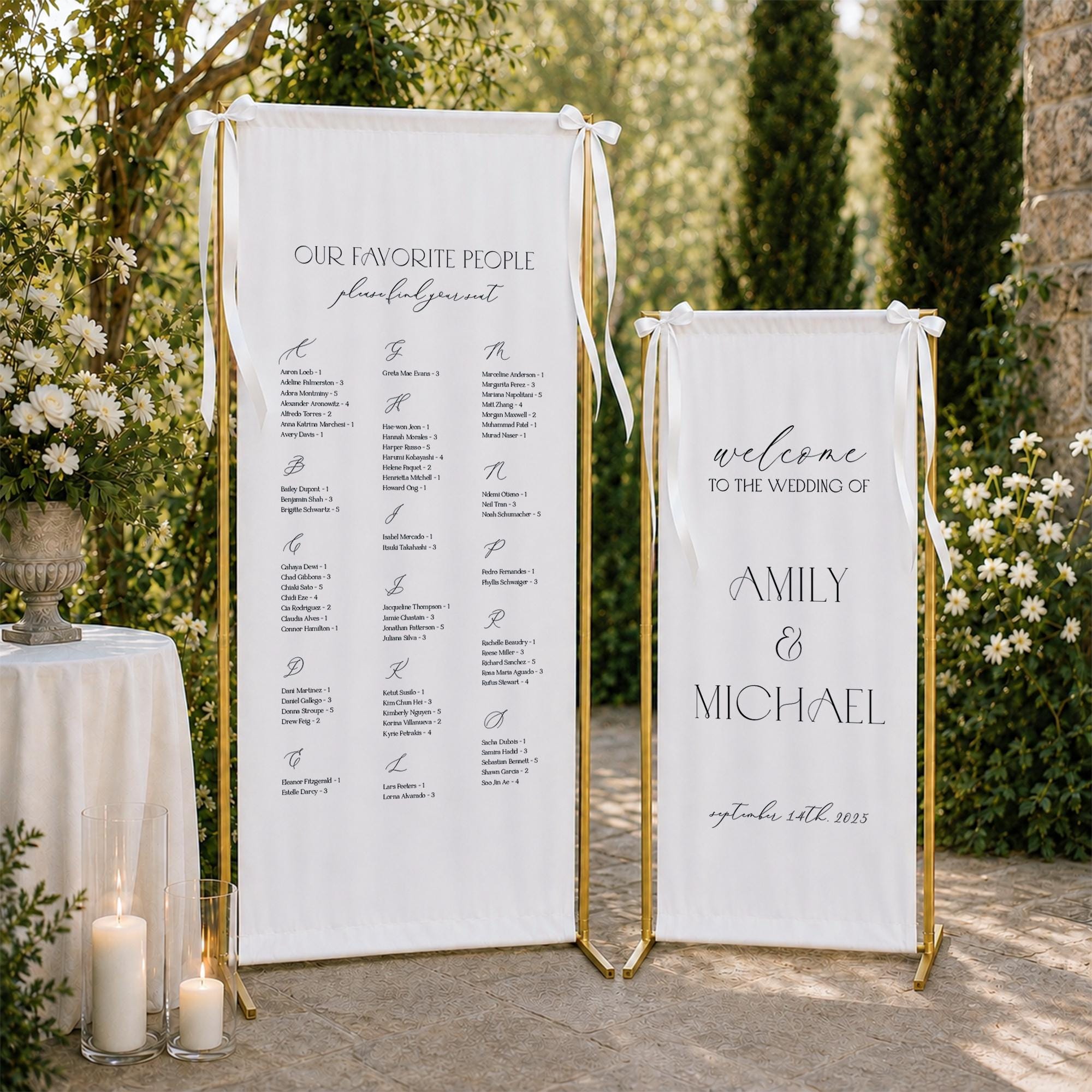 Fabric Wedding Seating Chart & Welcome Sign | Elegant Linen Wedding Sign Set