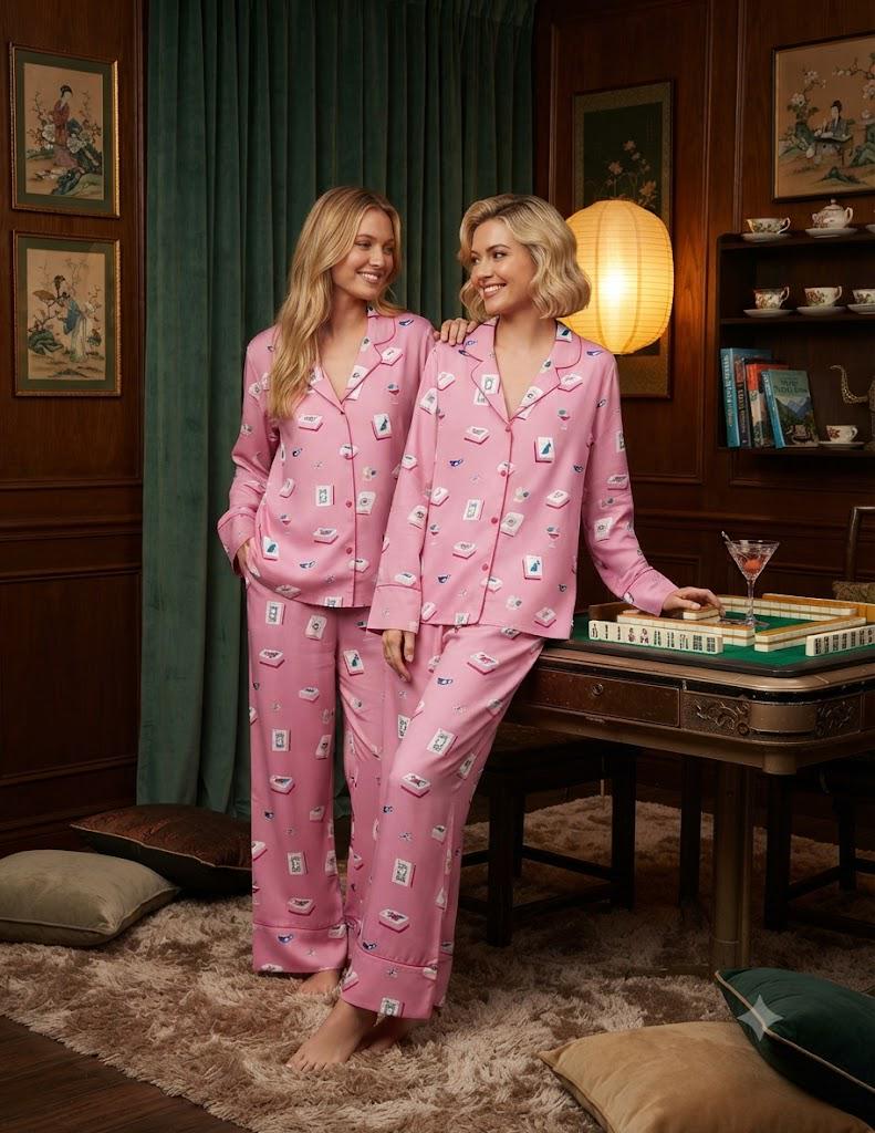 Mahjong Pajamas Set - Preppy Game Night Loungewear - Matching Bachelorette & Girls Night Pajama Gift