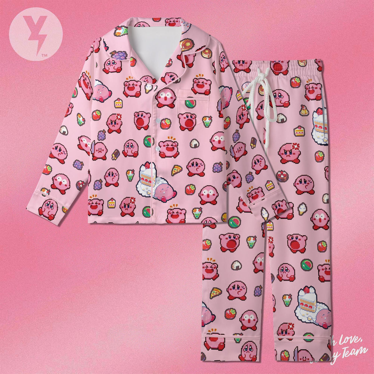Kirby Pixel Art Pajamas Satin, Nintendo Character Sleepwear, Family Matching Pajamas, Kids Birthday Gift, Cute Gamer Present