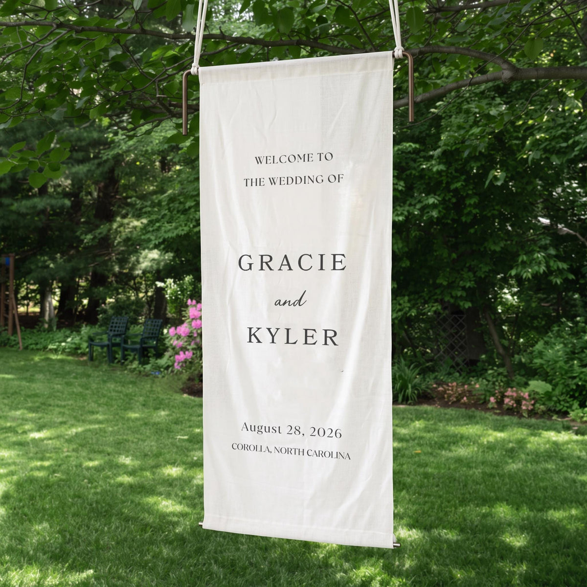 Personalized Linen Wedding Welcome Sign, Custom Fabric Wedding Banner, Modern Wedding Welcome Sign, Boho Ceremony Decor,Outdoor Wedding Sign