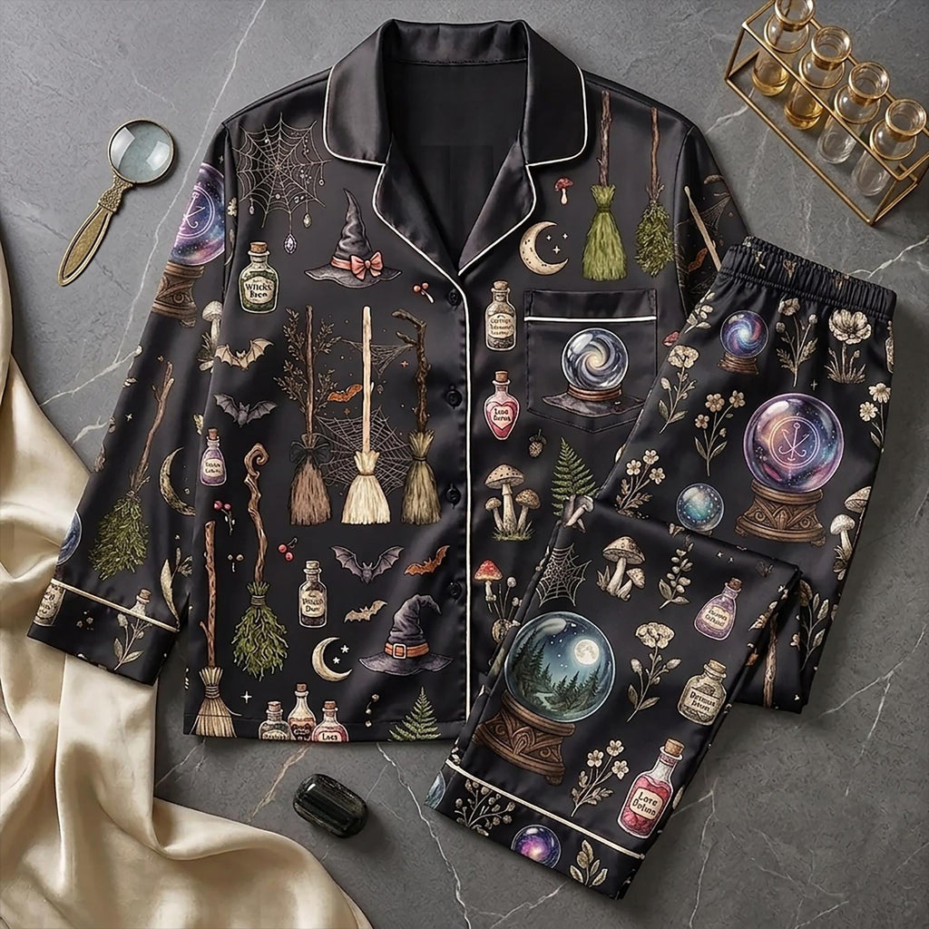 A Girl Gotta Have Options PJ Set, Aesthetic Witchy Broomstick Loungewear, Beautiful Spooky Season Gift For Her