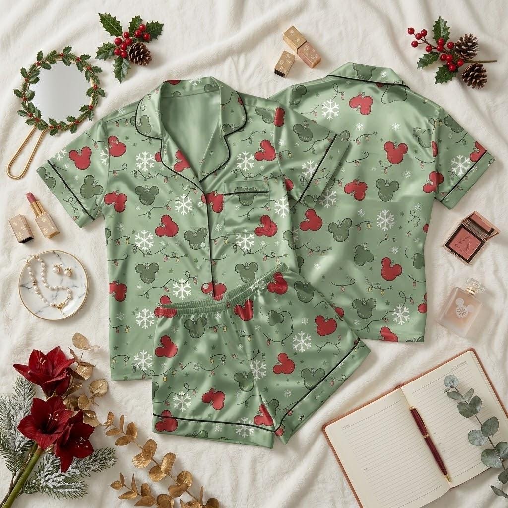 Mickey Mouse Heads Make Christmas Extra Magical, Disney Holiday Pajamas, Festive Character Sleepwear, Cozy Winter Night Outfit