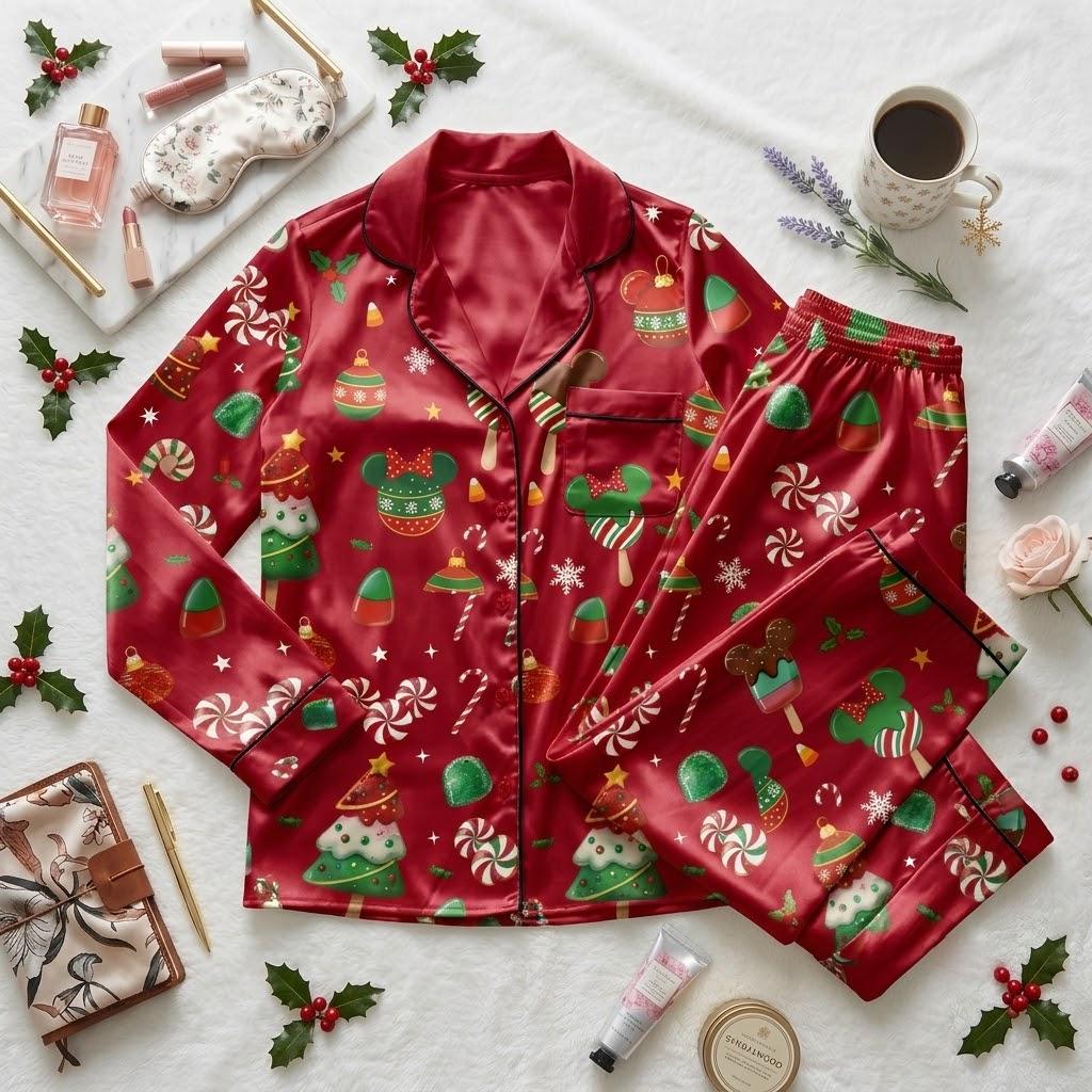 Sweet Christmas Dreams With Disney Mickey Minnie, Gingerbread Candy Pajamas, Holiday Mouse Nightwear, Festive Winter Sleep Outfit