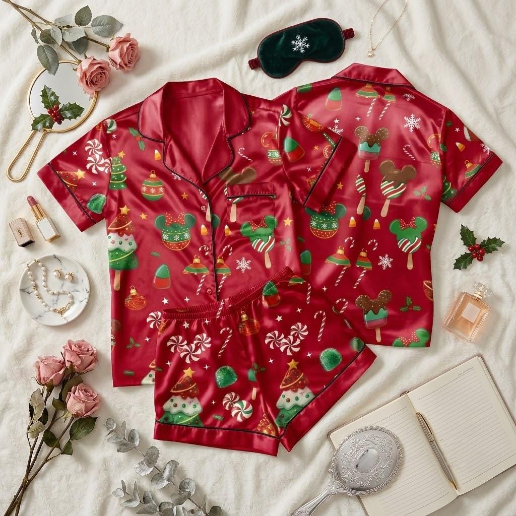 Sweet Christmas Dreams With Disney Mickey Minnie, Gingerbread Candy Pajamas, Holiday Mouse Nightwear, Festive Winter Sleep Outfit