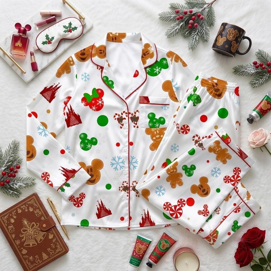 Sweeten The Holidays With Mickey Minnie Disney Pajamas, Gingerbread Candy And Castle Nightwear, Magical Christmas Sleep Outfit