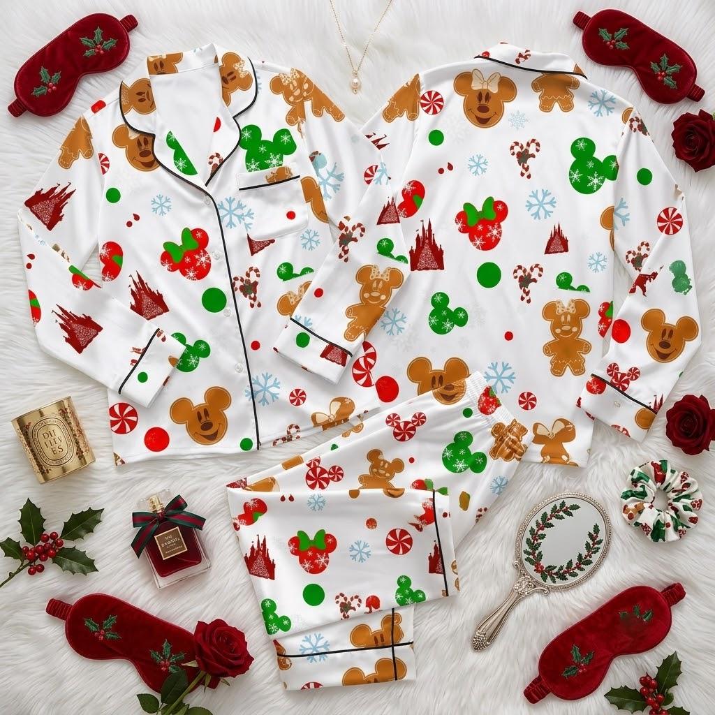 Sweeten The Holidays With Mickey Minnie Disney Pajamas, Gingerbread Candy And Castle Nightwear, Magical Christmas Sleep Outfit