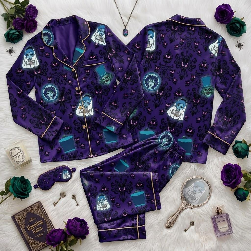 A Mysterious Night At Disney Haunted Mansion, Ghostly Pajamas, Gothic Manor Character Nightwear, Spooky Holiday Bedtime Look