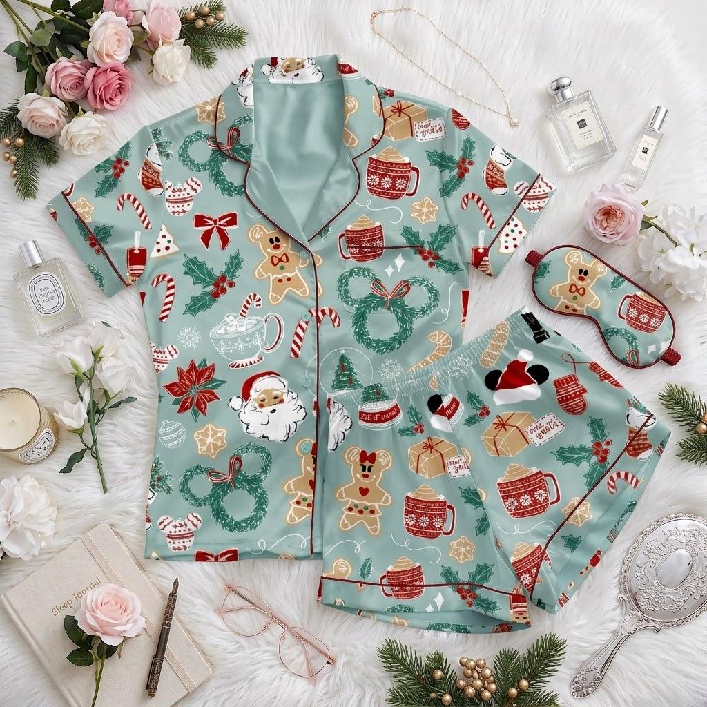 Christmas Magic In Every Disney Icon, Festive Pajamas, Classic Character Nightwear, Holiday Bedtime Outfit For Theme Park Fans
