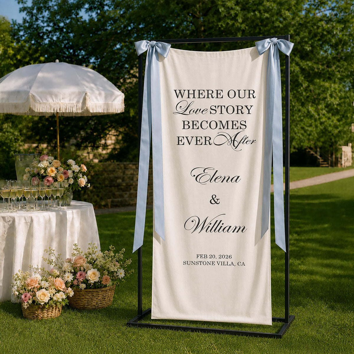 Linen Wedding Welcome Signage, Elegant Fabric Sign Board, Minimalist Wedding Ceremony Decor, Neutral Bride and Groom Banner, Mr and Mrs Sign