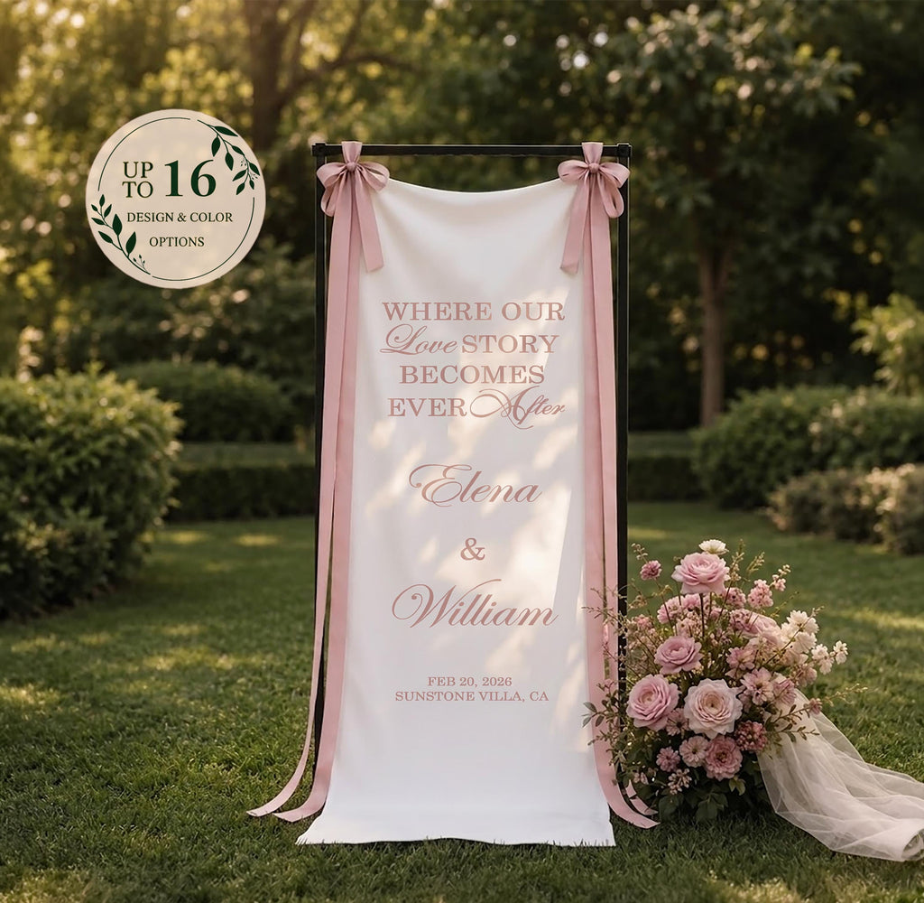 Linen Wedding Welcome Signage, Elegant Fabric Sign Board, Minimalist Wedding Ceremony Decor, Neutral Bride and Groom Banner, Mr and Mrs Sign