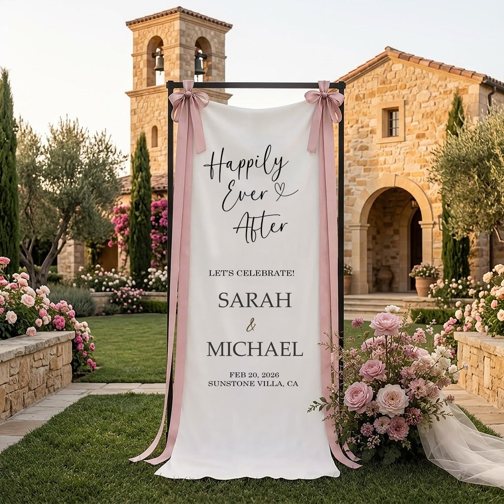 Linen Wedding Welcome Signage, Elegant Fabric Sign Board, Minimalist Wedding Ceremony Decor, Neutral Bride and Groom Banner, Mr and Mrs Sign