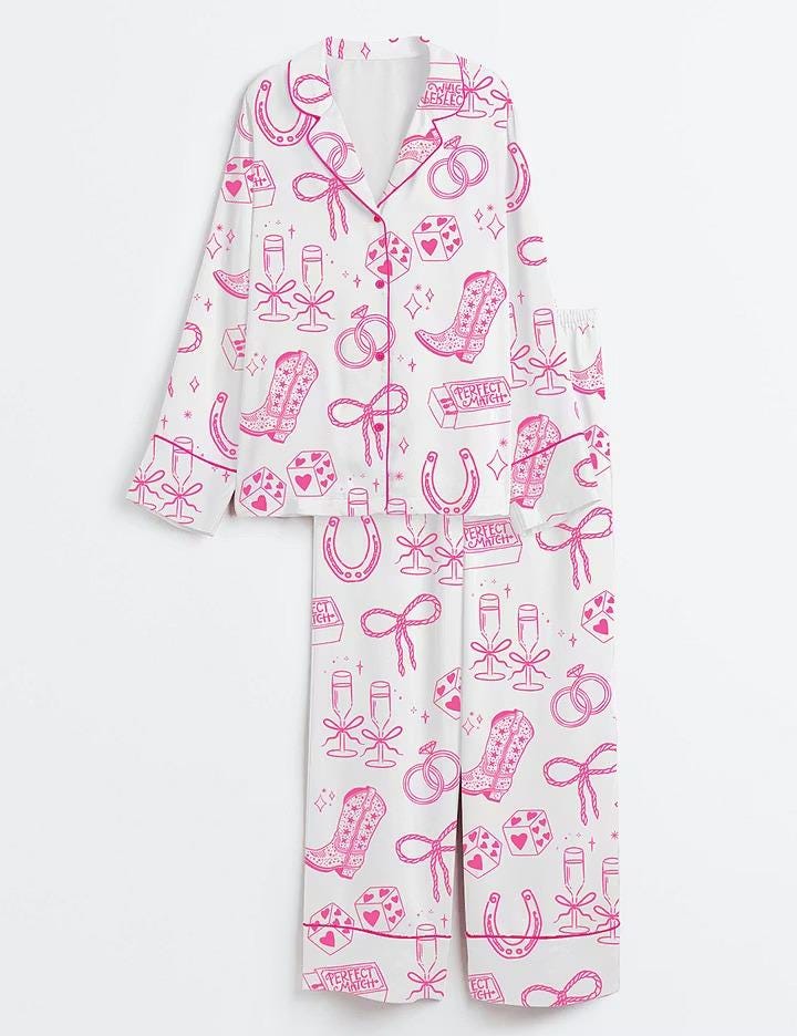 Floral Bow Cowgirl Bridal Satin Pajama Set, Coquette Western Wedding Short Sleeve Sleepwear, Cute Bride Lounge PJs