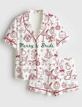 Merry And Bride Christmas Satin Pajamas, Holiday Bachelorette Short Sleeve Sleepwear, Festive Bridal Party Lounge Set