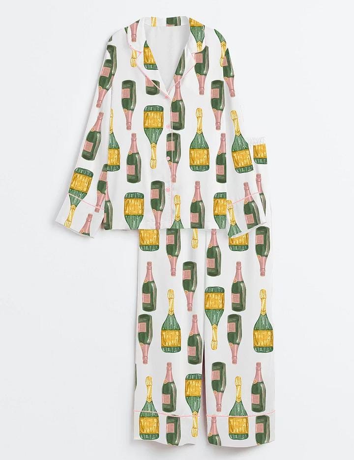 Champagne Celebrations Satin Pajamas, Birthday Bridal Shower Short Sleeve Sleepwear, Chic Wine Lover Lounge Set