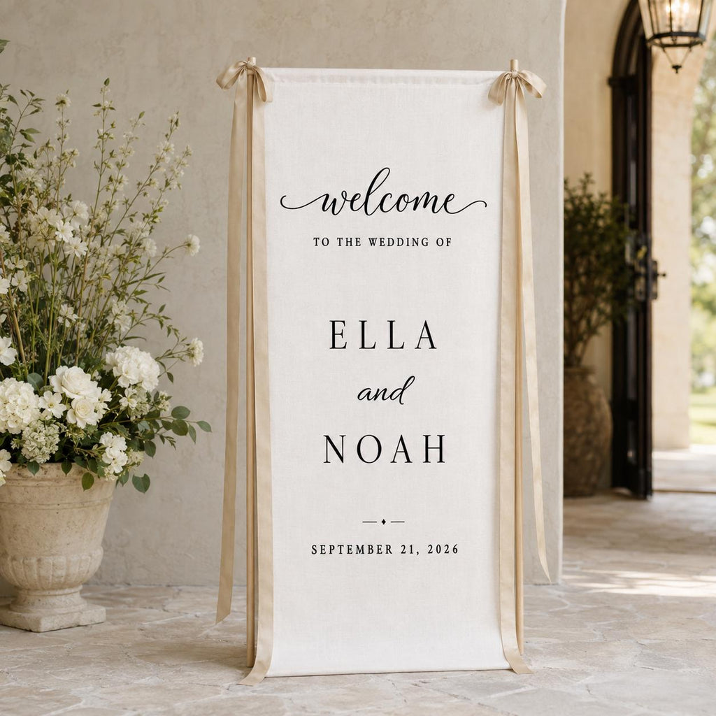 Custom Wedding Welcome Sign, Personalized Fabric Wedding Sign, Linen Wedding Banner, Wedding Ceremony Entrance Decor, Modern Wedding Decor