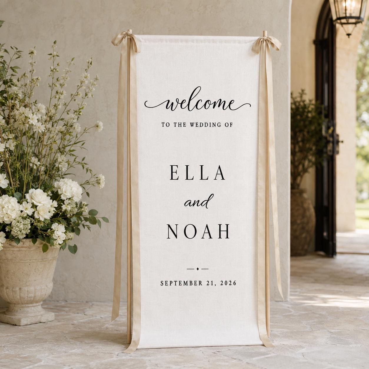Custom Wedding Welcome Sign, Personalized Fabric Wedding Sign, Linen Wedding Banner, Wedding Ceremony Entrance Decor, Modern Wedding Decor