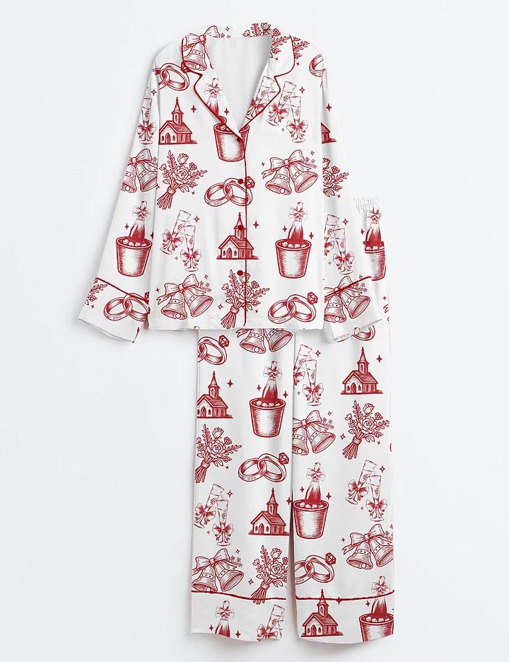 Going To The Chapel Satin Pajama Set, Wedding Party Champagne Pjs, Short Sleeve Bridal Sleepwear, Getting Ready Outfit, Bride Gift