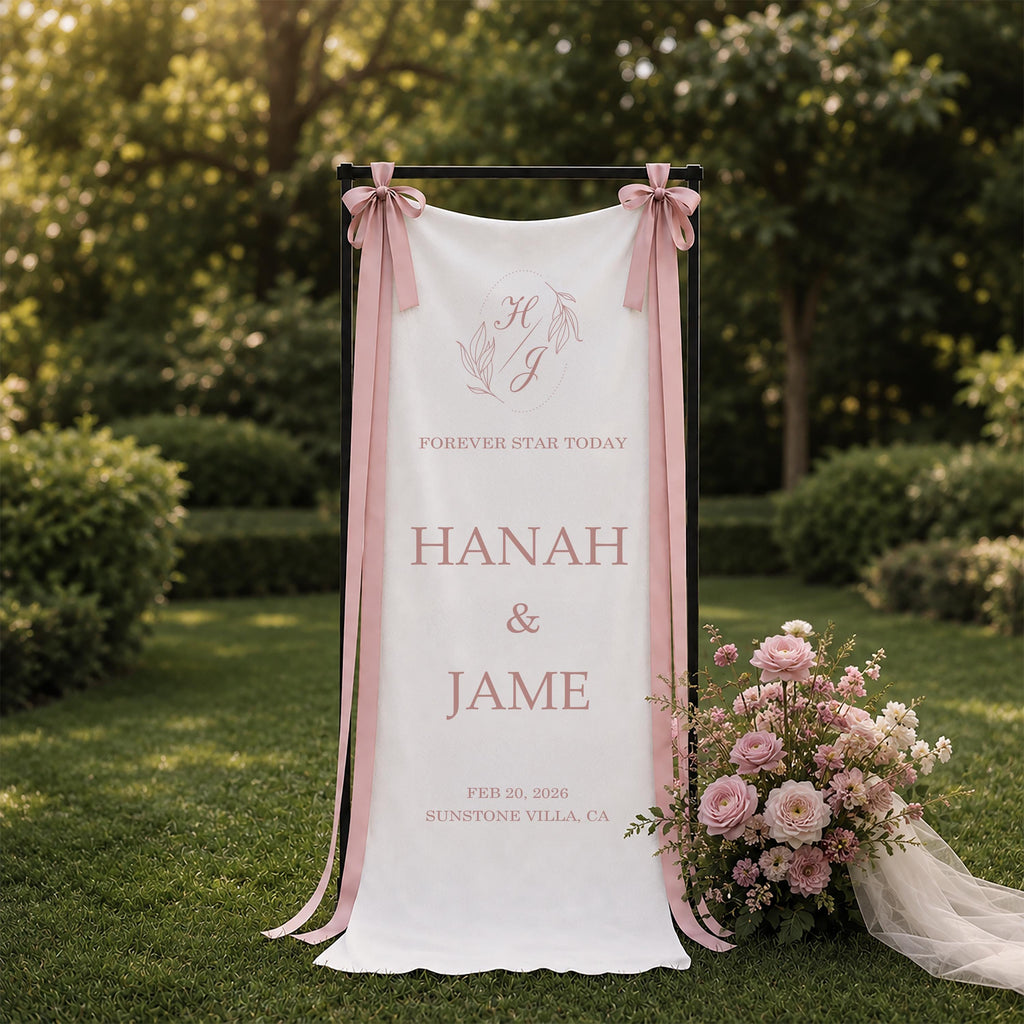 Linen Wedding Welcome Sign, Personalized Fabric Wedding Banner, Modern Ceremony Signage, Reception Decor, Engagement Party Sign